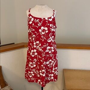Original Hilo Hattie Hawaiian Red and White hibiscus flower floral Dress med